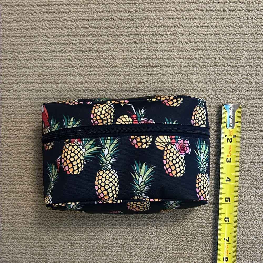 Pineapple Print Black Cosmetic Bag